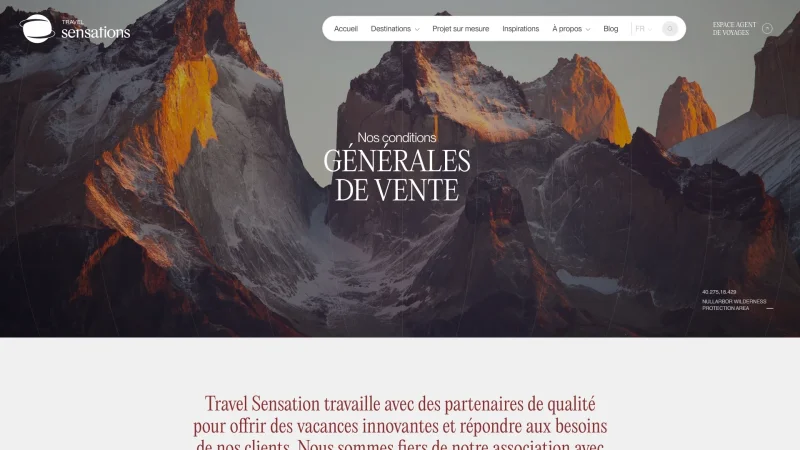page internent reprenant les conditions générales de vente de Travel Sensations