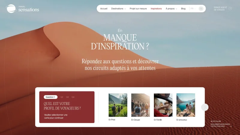 Questionnaire custom pour trouver des voyages adaptés à mes envies