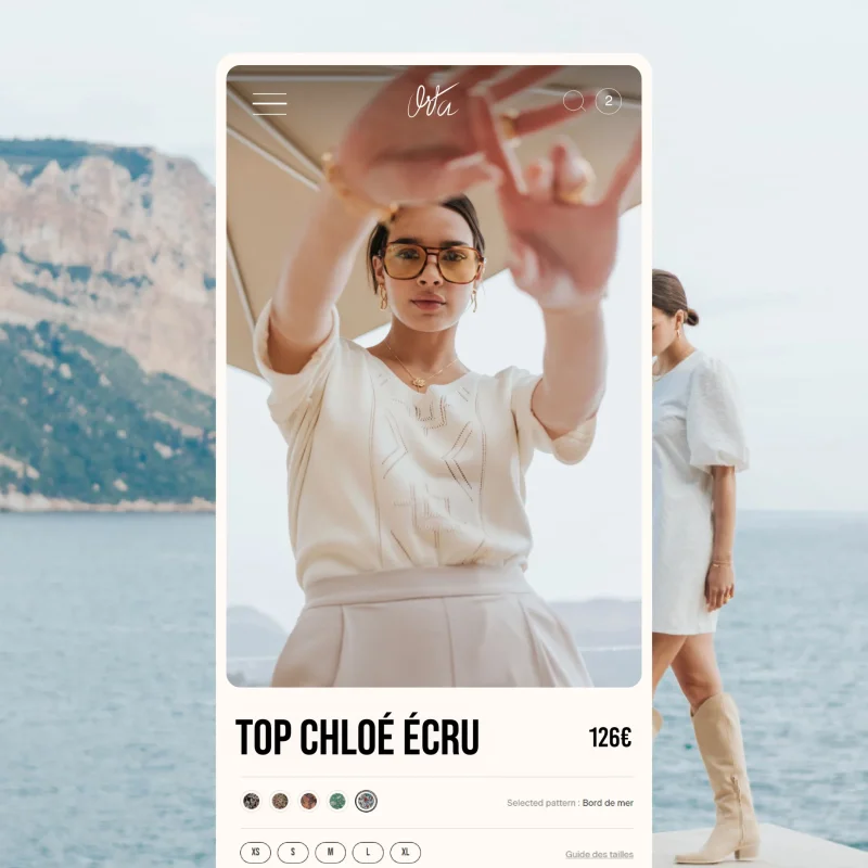 Ecommerce mobile haut de gamme réalisé par notre agence spécialisée en UI/UX design à Bruxelles, pour Orta, une marque de vêtements qui allie fashion et responsable