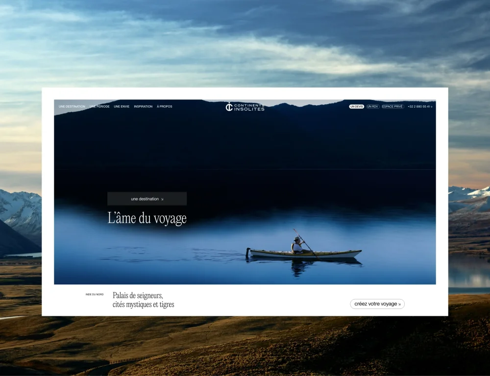 Webdesign haut de gamme réalise par nos experts en ui/ux design pour Continents Insolite, spécialistes des voyages sur mesure