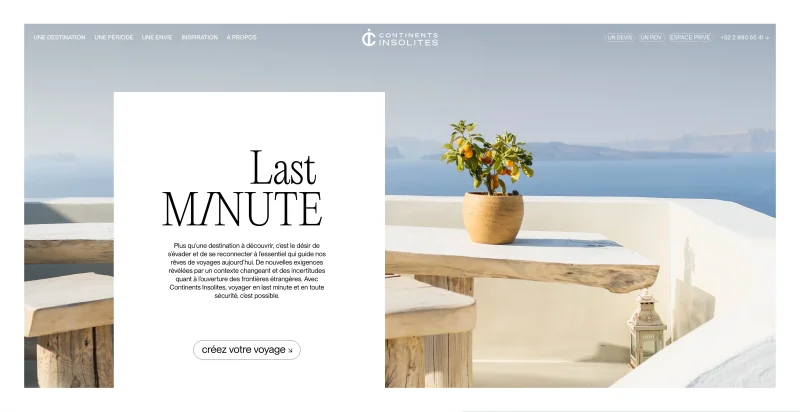 webdesign élégant et raffiné pour une agence de voyages sur-mesures réalisé par notre agence digitale à Bruxelles