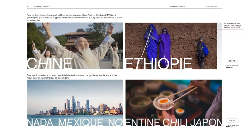Guidelines digitales réalisé par notre designer web pour l'identité visuelle de continents insolites
