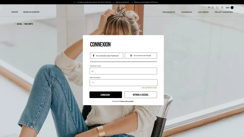Form de connection pour un eshop premium réalisé par notre agence web à Bruxelles