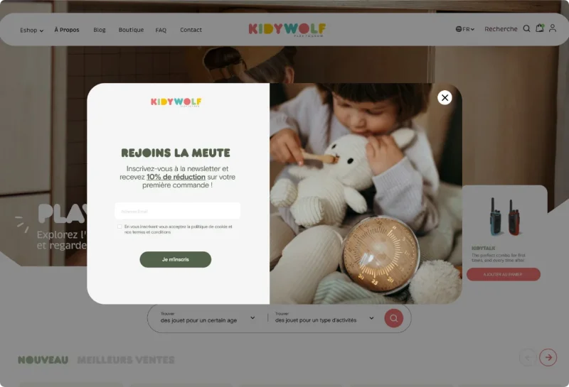 Eshop sur-mesure réalisé par notre agence spécialisé en UI/UX design à Bruxelles pour Kidywolf