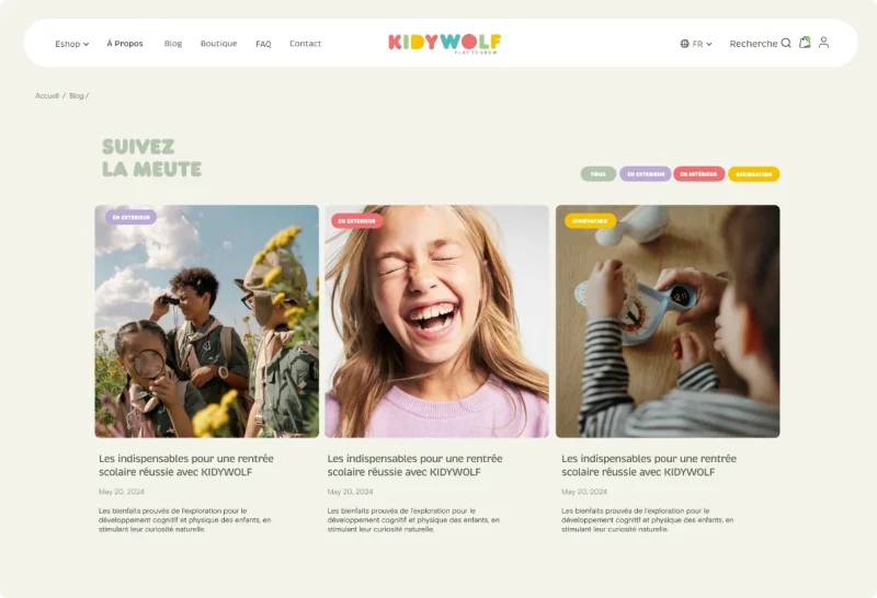 Eshop accessible réalisé par notre agence spécialisé en web design à Bruxelles pour Kidywolf