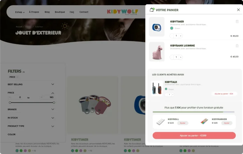 Eshop haut de gamme réalisé par notre agence spécialisé en UI/UX design à Bruxelles pour Kidywolf