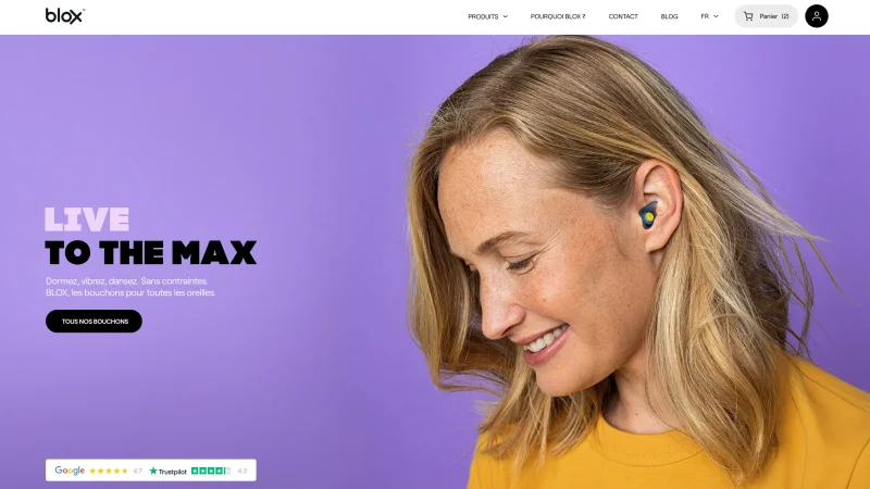 Site internet sur mesure réalisé par nos experts en web design pour la marque de bouchons d'oreilles Blox
