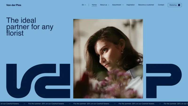 Colorful homepage design from Van Der plas, the ideal partner for florists